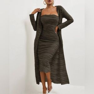 CLOSET CLOSEOUT SALE! NWOT Sky Press Crease Tube Bodycon Dress/Open Front Duster